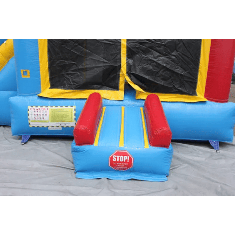 Moonwalk USA 2-Lane Rainbow Castle Combo Bounce House Entrance with Safety Ramp and Safety Stop Sign