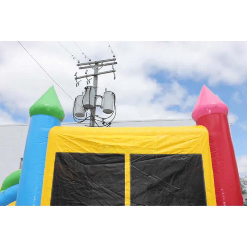 Moonwalk USA 2-Lane Rainbow Castle Combo Bounce House Top Panel View