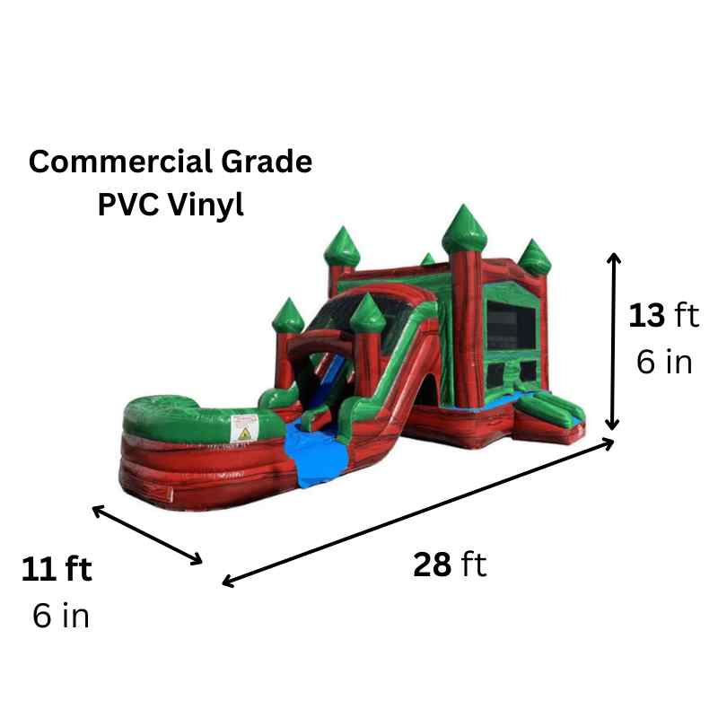 Moonwalk USA 2-Lane Red Ruby Castle Wet/Dry Combo Bounce House Dimensions and Commercial Grade Vinyl Information