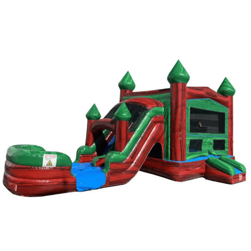 Moonwalk USA 2-Lane Red Ruby Castle Wet/Dry Combo Bounce House Front Left View
