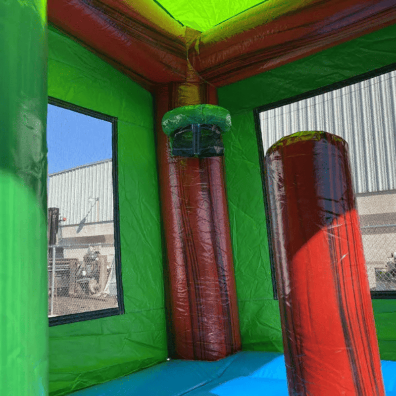 Moonwalk USA 2-Lane Red Ruby Castle Wet/Dry Combo Bounce House Inside View of Basketball Hoop and Pop Up Features