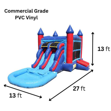 Moonwalk USA 2-Lane Red and Blue Combo Bounce House Dimensions and Commercial Vinyl Specifications