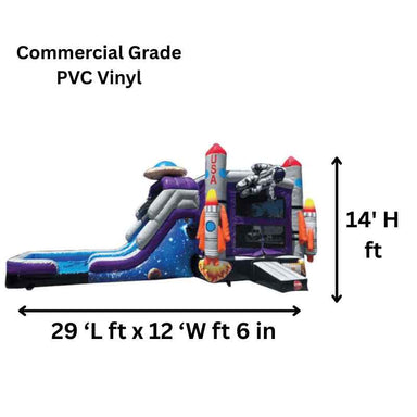 Moonwalk USA 2-Lane Rocket Combo Bounce House Wet/Dry Dimensions and Commercial Grade Vinyl Specs