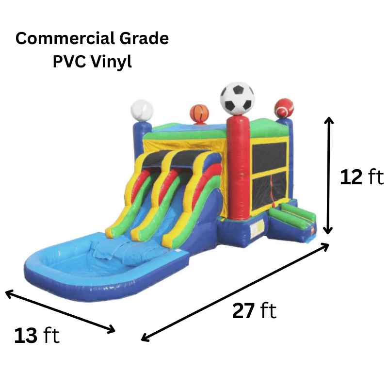 Moonwalk USA 2-Lane Sports Combo Bounce House Dimensions and Commercial Vinyl Specs
