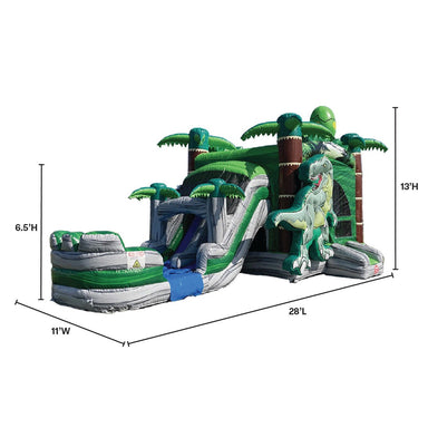 Moonwalk USA 2-Lane T-Rex Combo Bounce House Wet/Dry Dimensions View