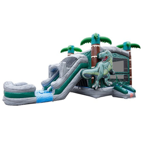 Moonwalk USA 2-Lane T-Rex Combo Bounce House Wet/Dry Front Right View