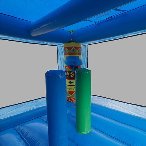 Moonwalk USA 2-Lane Tiki Combo Bounce House Wet/Dry Inside Pop Ups and Basketball Hoop View