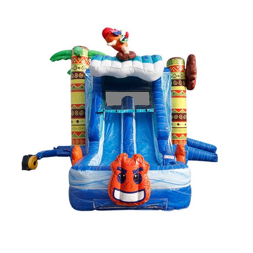 Moonwalk USA 2-Lane Tiki Combo Bounce House Wet/Dry Slide View with Blower Attached