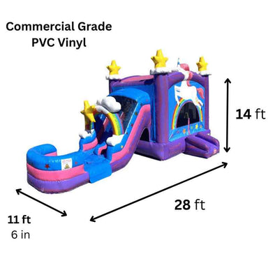 Moonwalk USA 2-Lane Unicorn Combo Bounce House Wet/Dry Dimensions and Commercial Grade Vinyl
