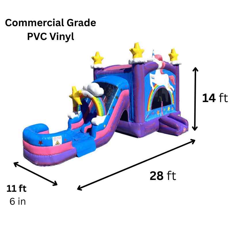 Moonwalk USA 2-Lane Unicorn Combo Bounce House Wet/Dry Dimensions and Commercial Grade Vinyl