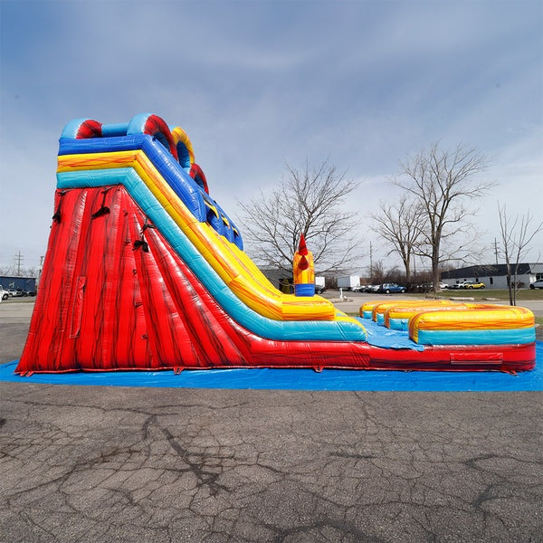 Moonwalk USA 20ft Dual Lane Sunrise Inflatable Water Slide Wet/Dry Side View Outside with Tarp
