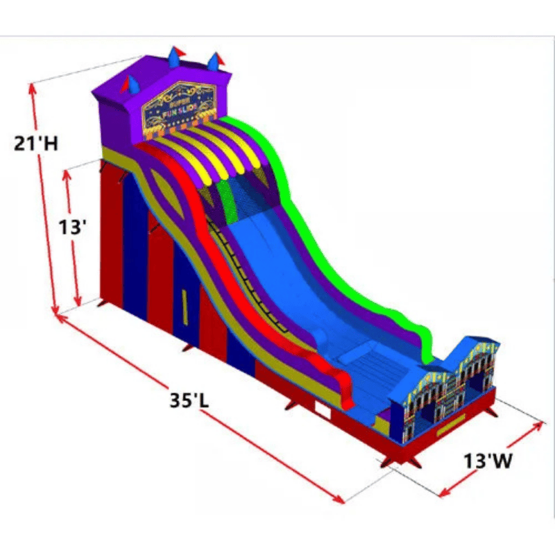 Moonwalk USA 21ft Carnival Inflatable Water Slide Wet/Dry Dimensions View of 3d Render