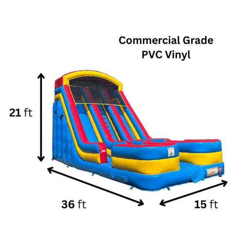 Moonwalk USA 21ft Dual Lane Inflatable Water Slide W-072 36ft x 15ft x 21ft dimensions and commercial grade specifications