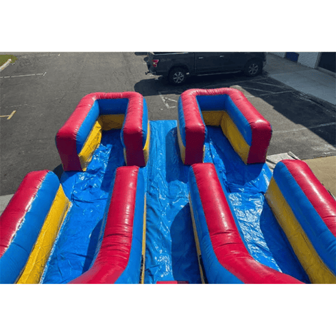 Moonwalk USA 21ft Dual Lane Inflatable Water Slide W-072 primary color racing lanes and attached pool