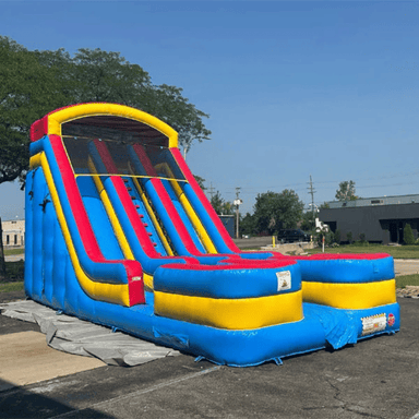 Moonwalk USA 21ft Dual Lane Inflatable Water Slide Wet/Dry Front Right View Outside