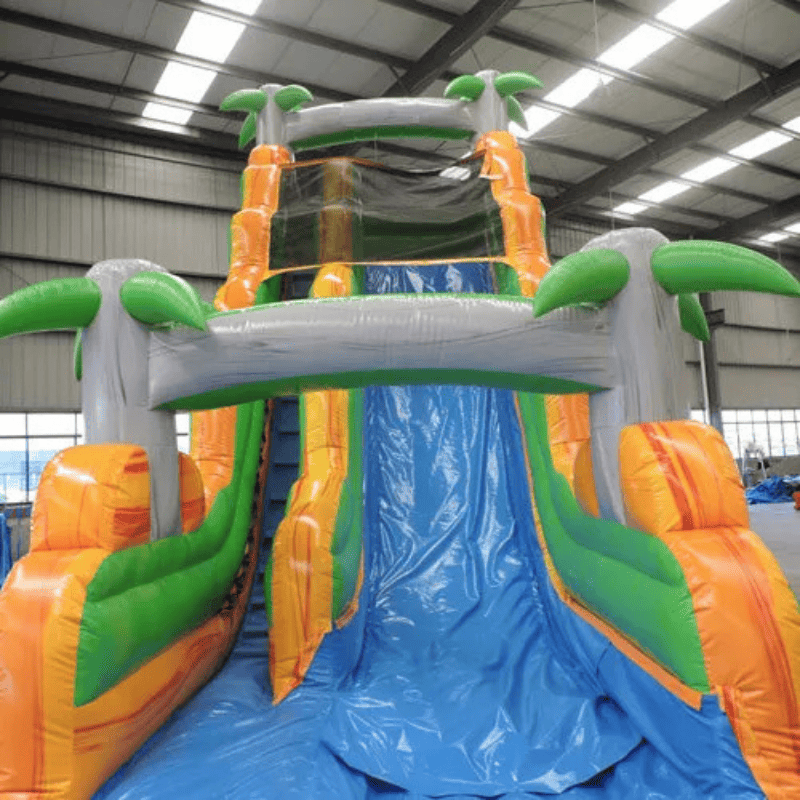 Moonwalk USA 21ft Palm Tree Inflatable Water Slide Wet/Dry Front View of Palm Tree Arches