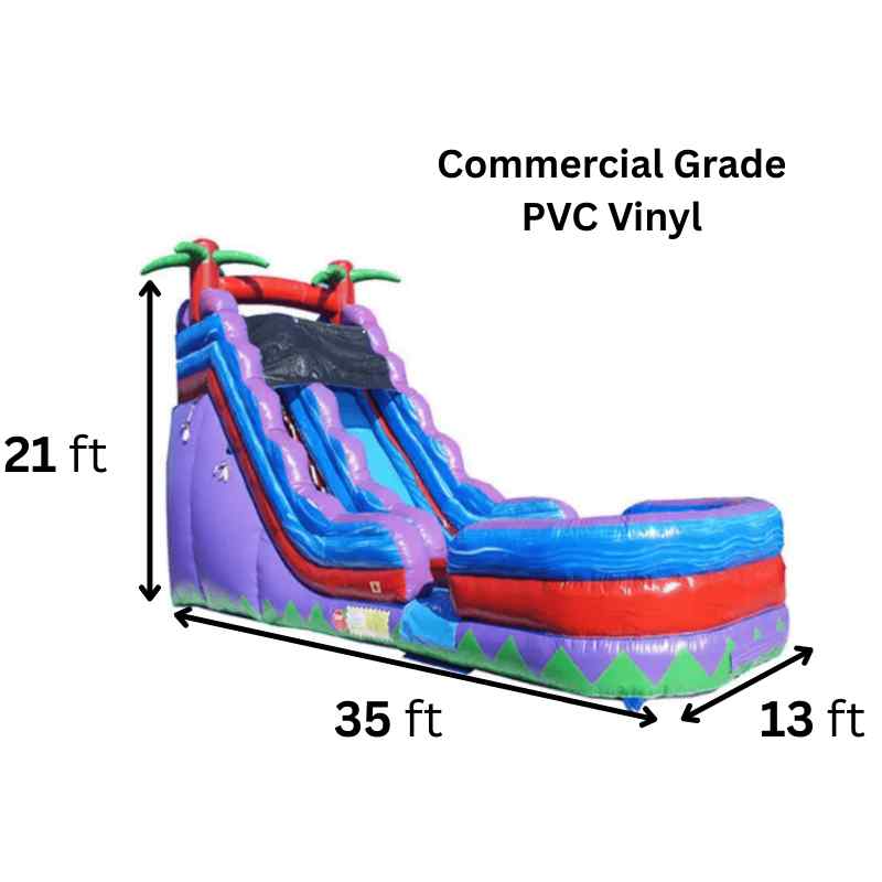Moonwalk USA 21ft Purple Inflatable Water Slide Wet/Dry Dimensions and Commercial Vinyl
