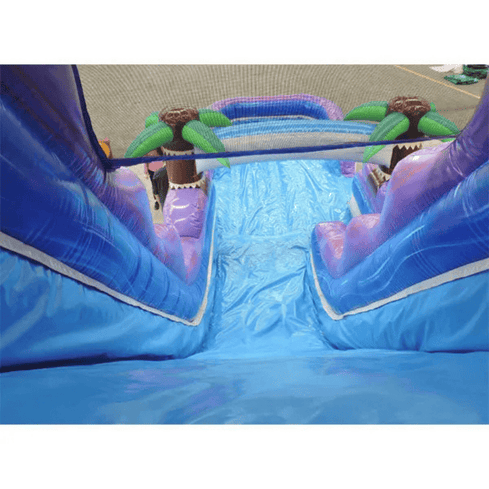 Moonwalk USA 21ft Purple Inflatable Water Slide W-295 purple slide channel and pool detail