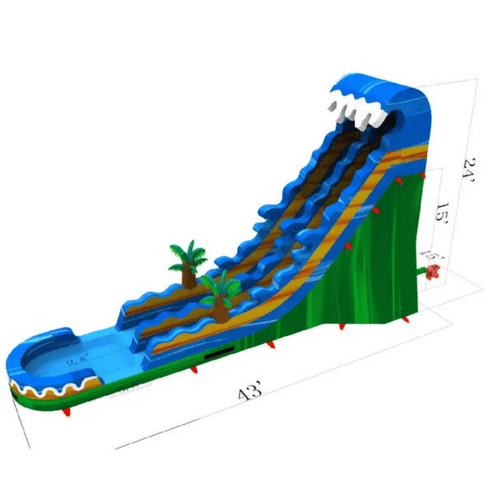 Moonwalk USA 24ft Palm Tree Super Inflatable Water Slide W-083 43ft x 15ft x 24ft dimensions and commercial grade specifications