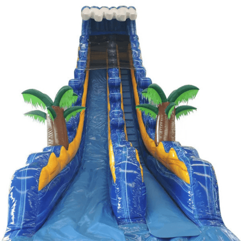 Moonwalk USA 24ft Palm Tree Super Inflatable Water Slide W-083 front view of palm trees slide and ladder
