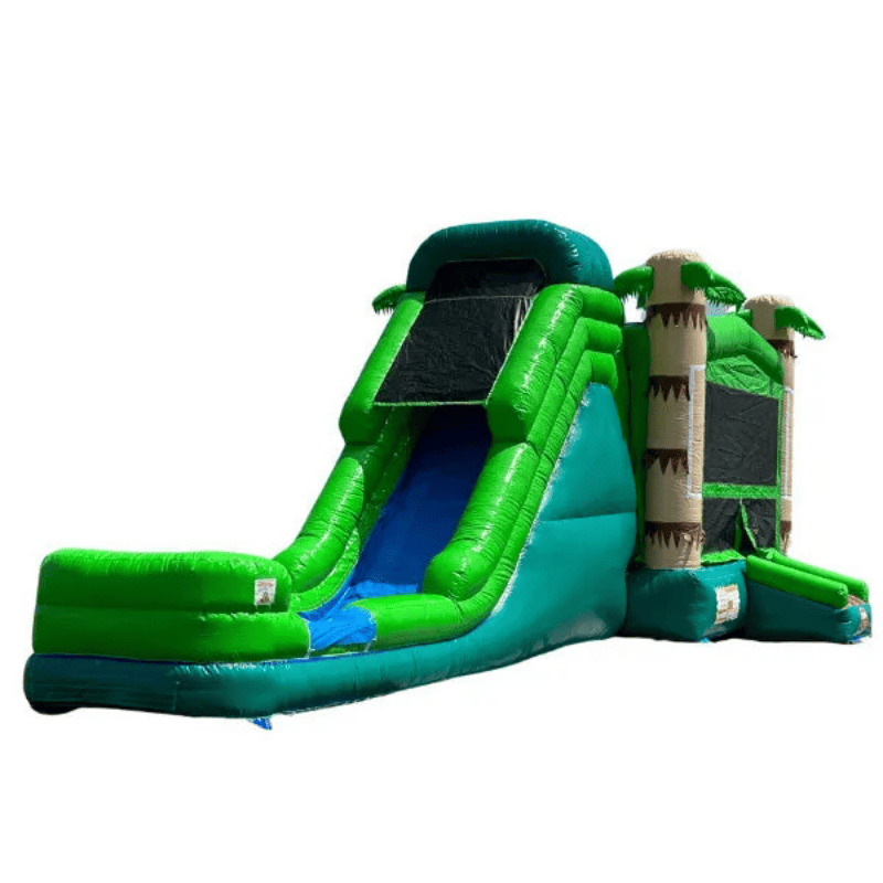 Moonwalk USA 34ft Palm Tree Combo Wet/Dry Bounce House Front Right View of Slide