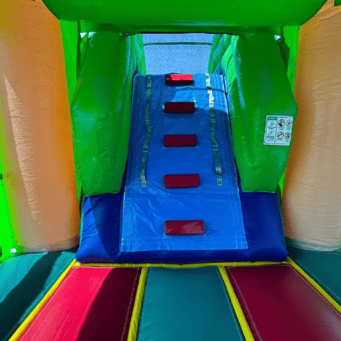 palm tree combo bounce house construction 3D palm trunk tower vinyl detail commercial grade 15oz rip-stop wet dry