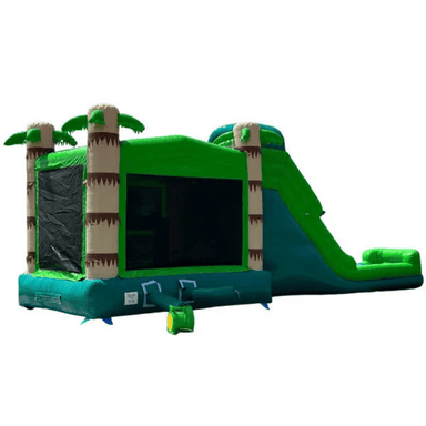 Moonwalk USA 34ft Palm Tree Combo Wet/Dry Bounce House Rear View with Blower Attached