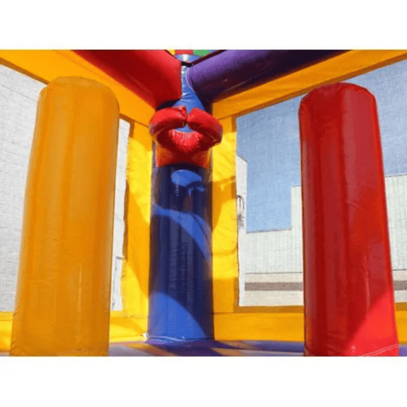 Moonwalk USA Balloon Bounce House Inside Pop Ups and Basketball Hoop View