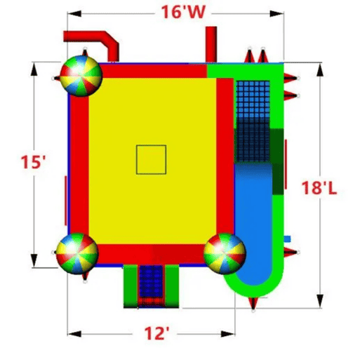 Balloon bounce house 18x16x14 dimensions with hot air balloon graphics wet dry combo