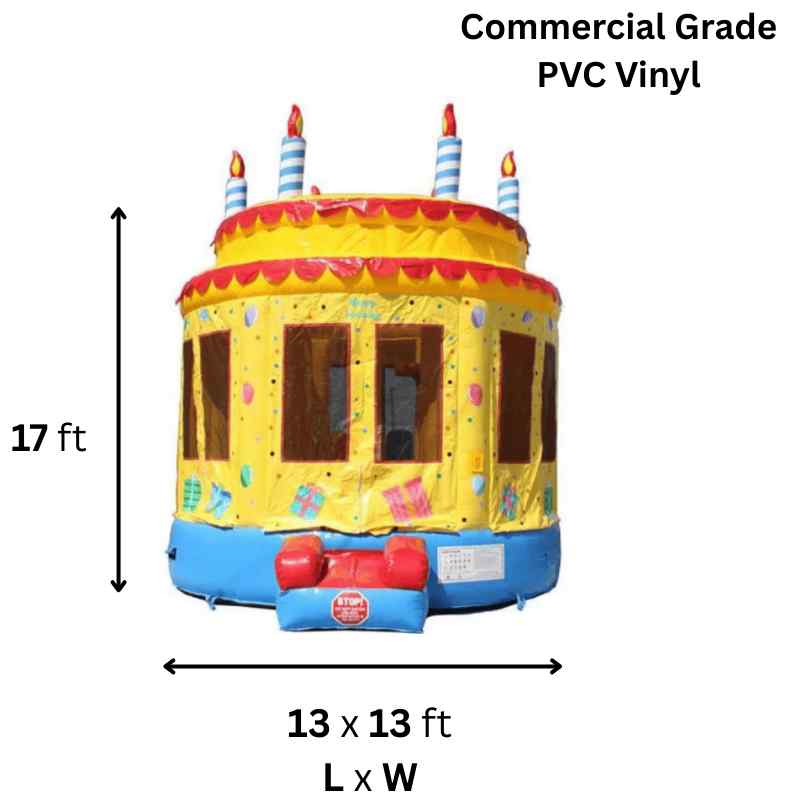 Moonwalk USA Birthday Cake Bounce House Dimensions and Commercial Vinyl Information