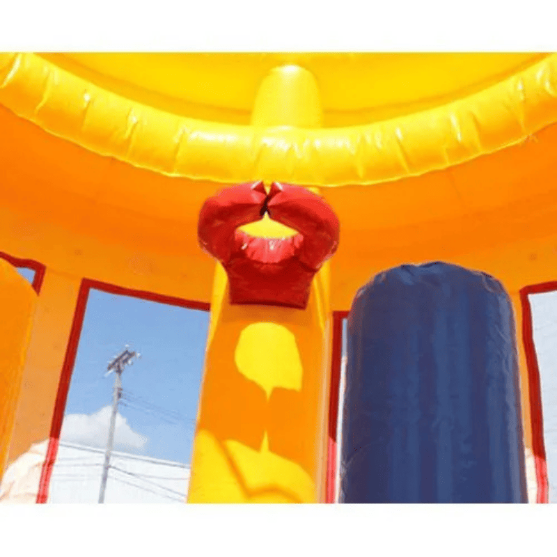 Moonwalk USA Birthday Cake Bounce House Inside Basketball Hoop View