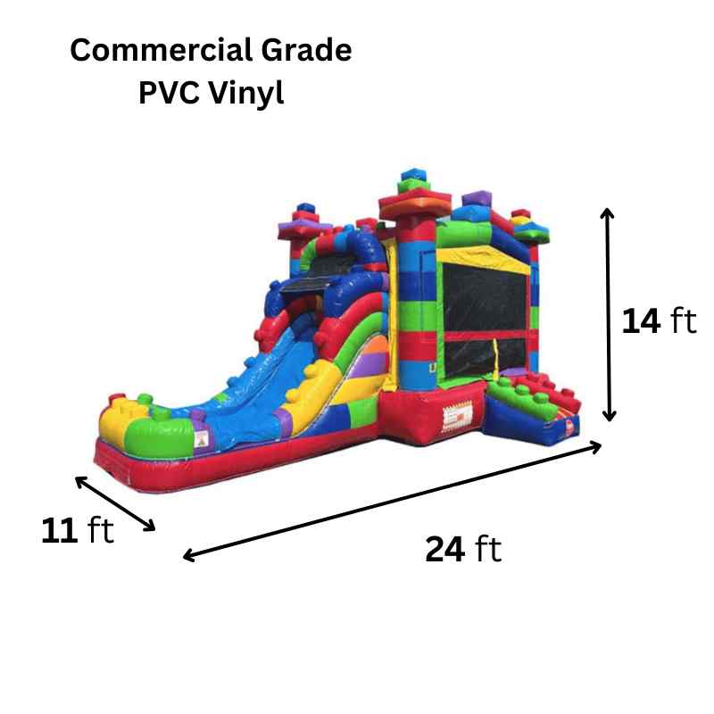 Moonwalk USA Block Combo Bounce House with Slide Wet/Dry Dimensions and Commercial Vinyl Specs