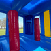 Moonwalk USA Blue Gift Bounce House Pop Ups and Basketball Hoop View
