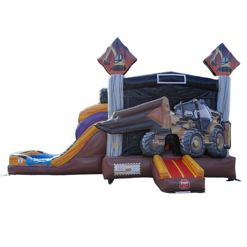 Moonwalk USA Bulldozer Combo Bounce House with Slide Wet/Dry Front View