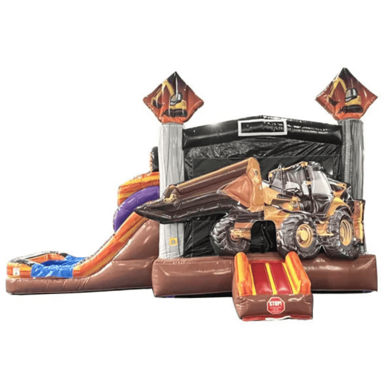 Moonwalk USA Bulldozer Combo Bounce House with Slide Wet/Dry Front View