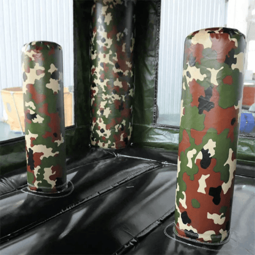 14x14 camo bounce house inside view of pop ups showing authentic camouflage pattern design