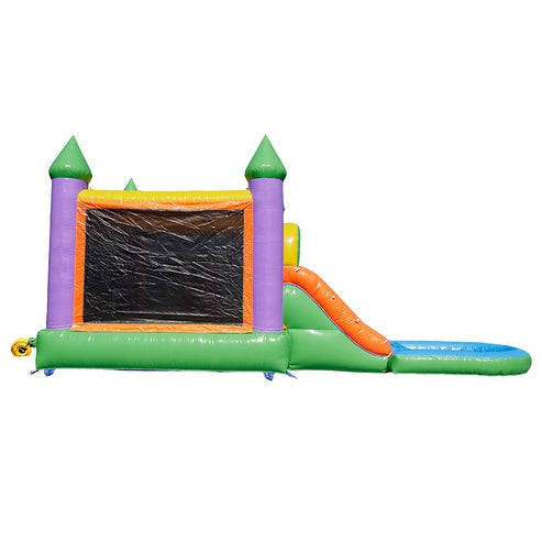 Moonwalk USA Castle Combo Bounce House with Removable Pool Wet/Dry Rear View with Blower Attached