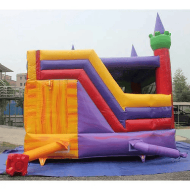 Moonwalk USA Castle Combo XL Bounce House Wet/Dry Side View with Blower Attached