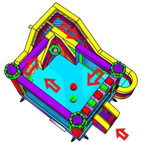 castle combo xl bounce house inside view of pop ups and basketball hoop