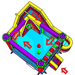 Moonwalk USA Castle Combo XL Bounce House Wet/Dry Top 3d Render with Arrow Directing Foot Traffic