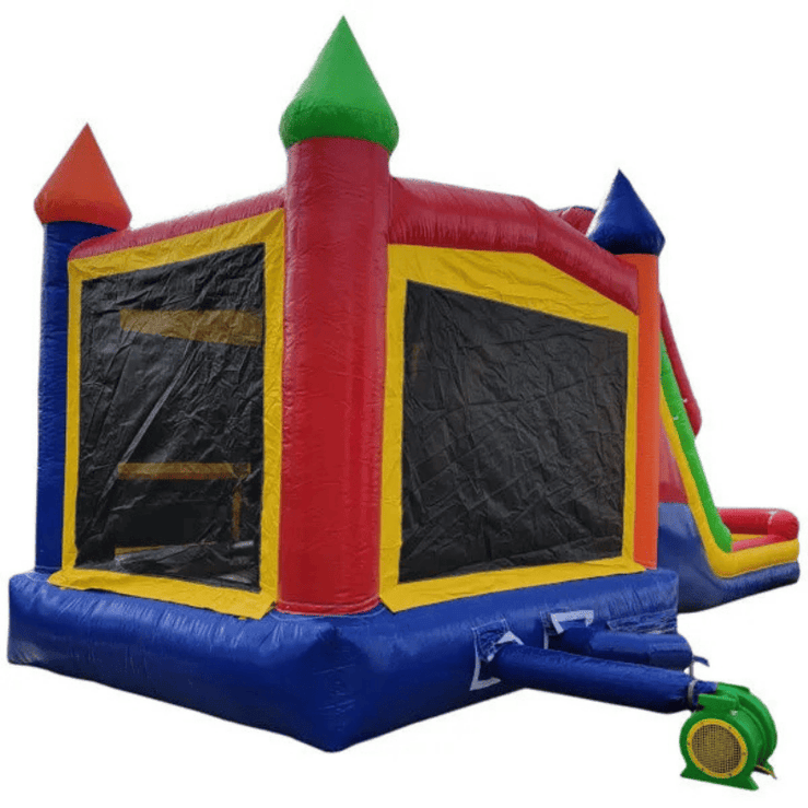 castle module combo bounce house construction detail castle tower battlements commercial vinyl 15oz rip-stop interchangeable art panels
