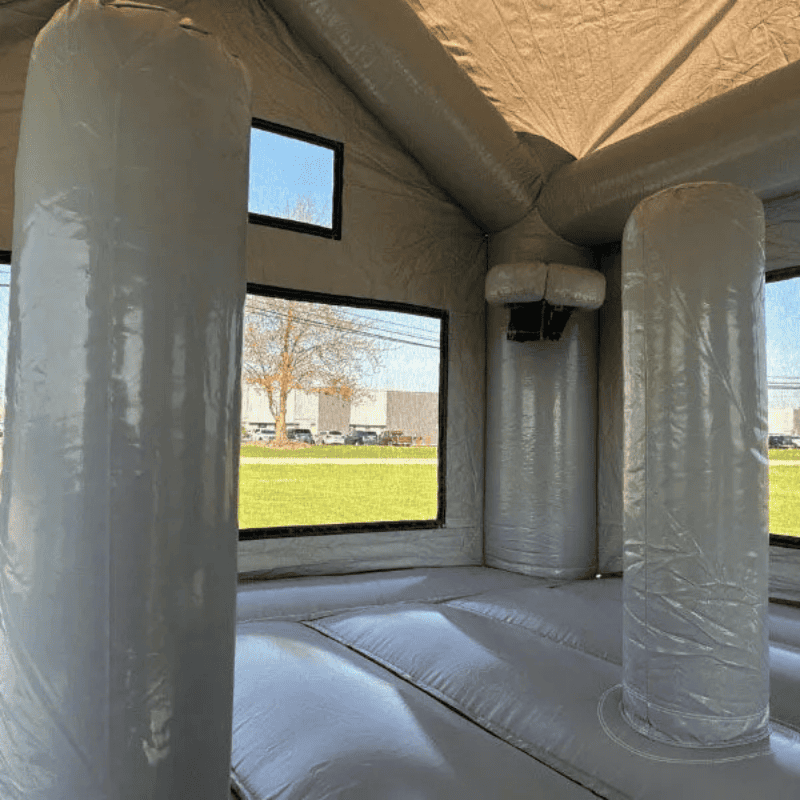 Moonwalk USA Church Bounce House Inside View of Pop Ups and Basketball Hoop Features