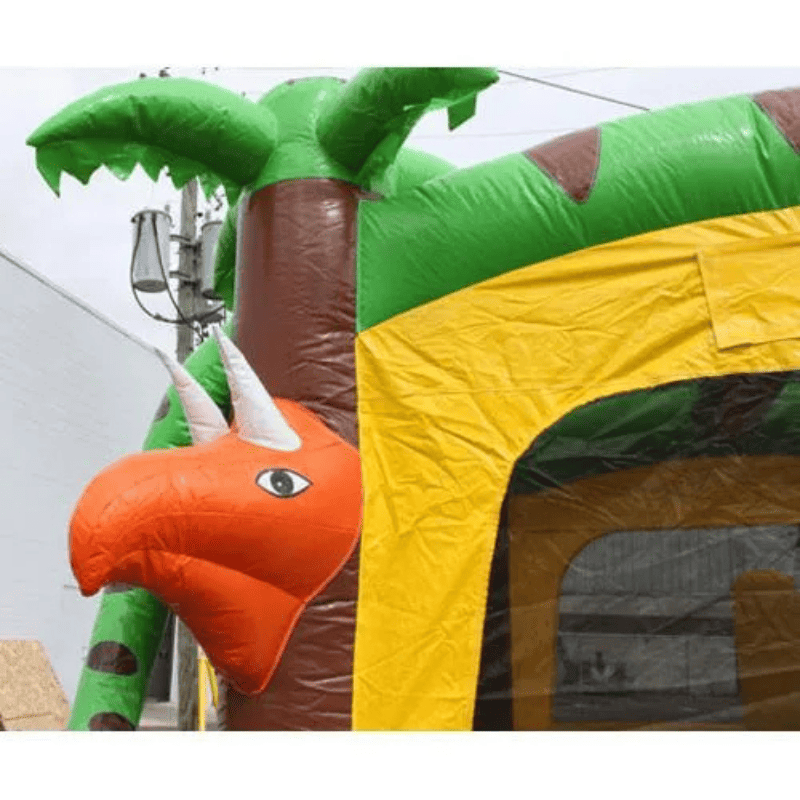 Moonwalk USA Dino Bounce House Close Up of Triceratops Design