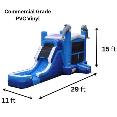 Moonwalk USA Dolphin Combo Bounce House Wet/Dry Dimensions and Commercial Grade Vinyl Specifications