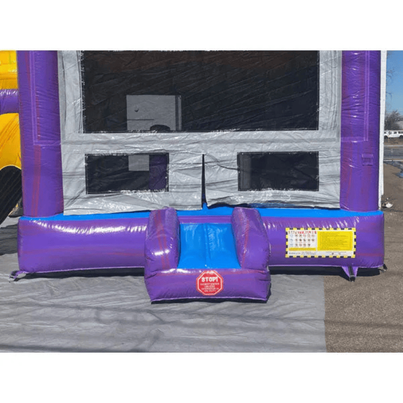 Moonwalk USA 2-Lane Purple Bounce House Combo Wet n Dry Entrance View with Safety Ramps