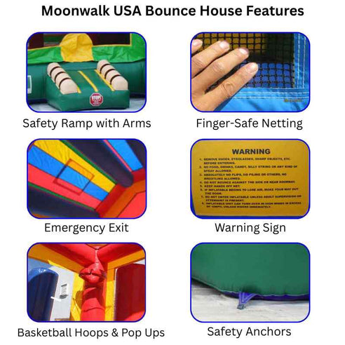 Commercial carnival bounce house showing construction quality and safety features