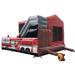 Moonwalk USA Fire Station Combo Bounce House Wet/Dry Rear Left View with Blower Attached