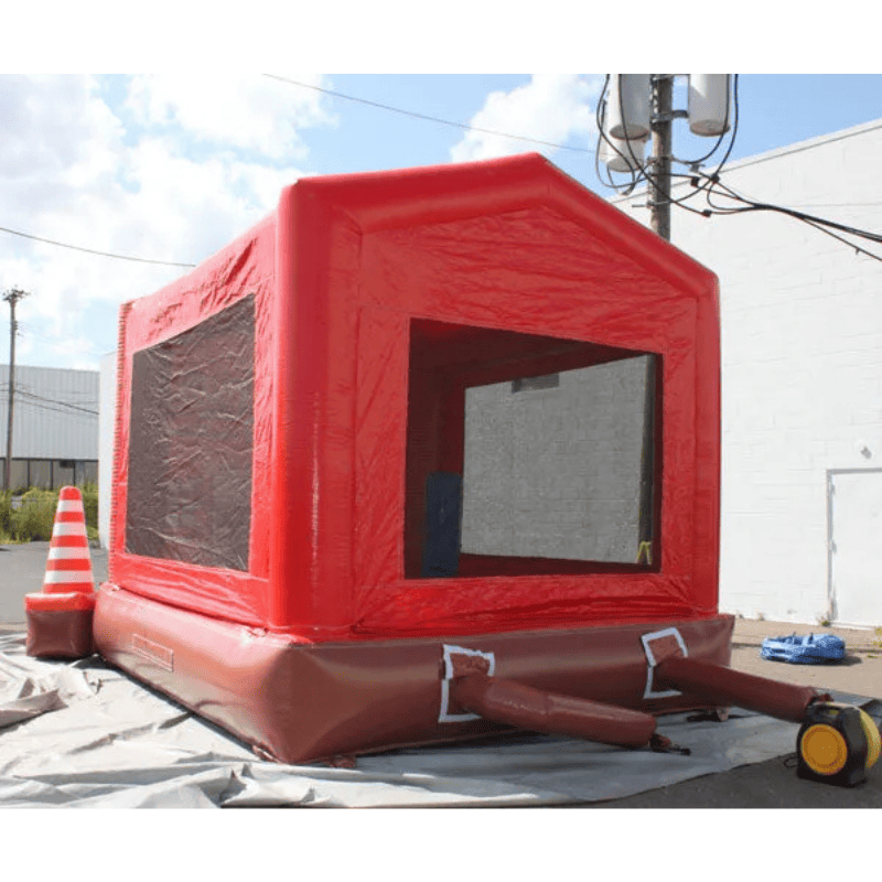 Moonwalk USA Firehouse Bounce House Rear View with Blower Attached