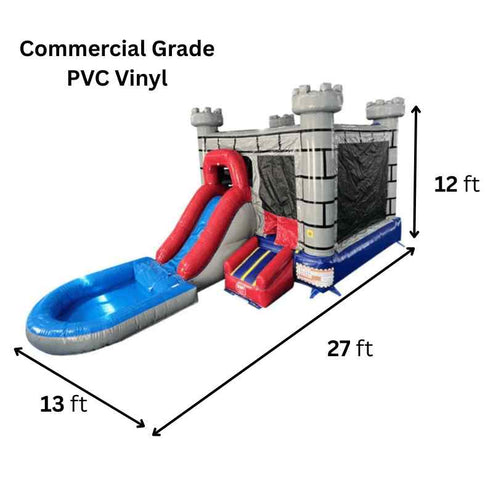 Moonwalk USA Gray Castle Combo Bounce House with Removable Pool Wet/Dry dimensions view