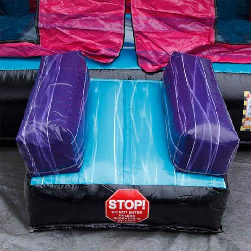 Moonwalk USA Life is Good Bounce House Entrance View with Safety Ramps and Stop Sign Safety Warning